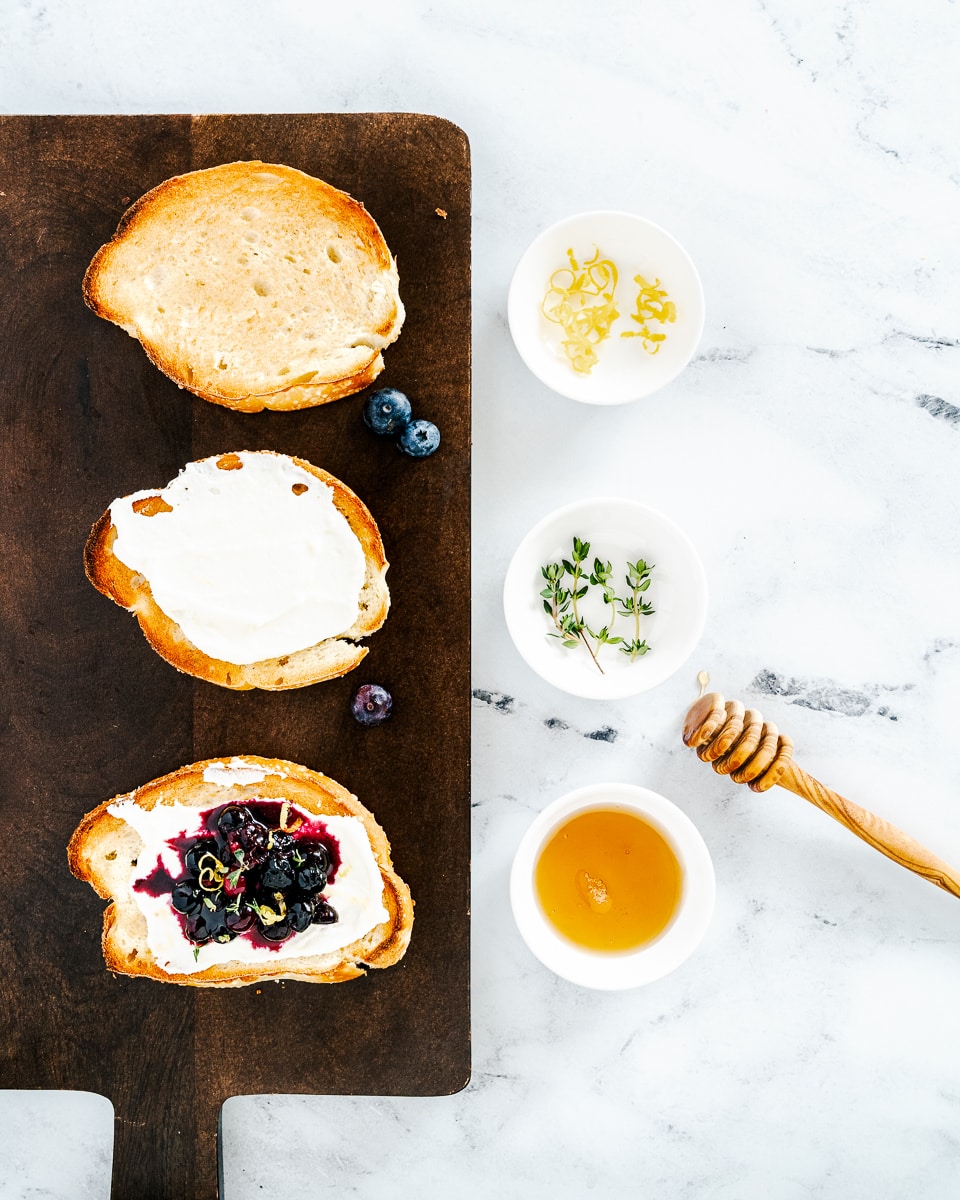 assembling the blueberry toast