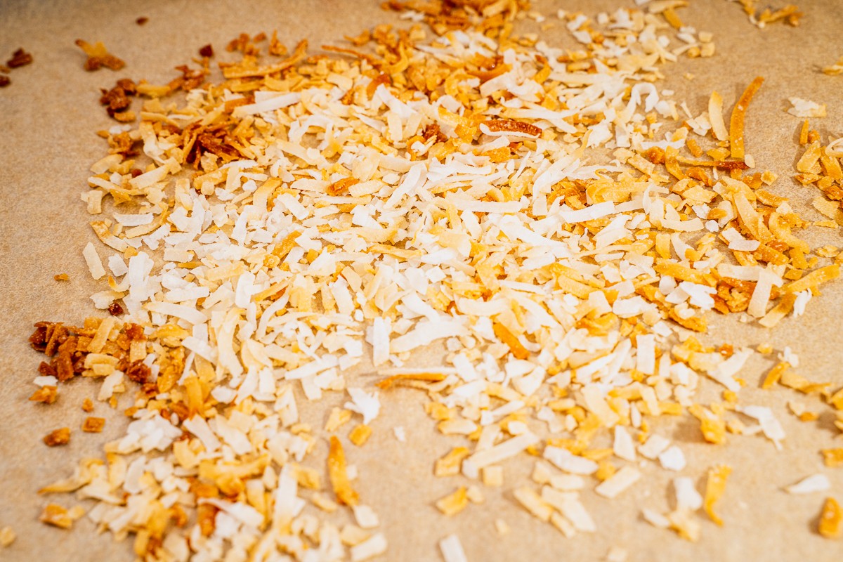 Making the toasted coconut