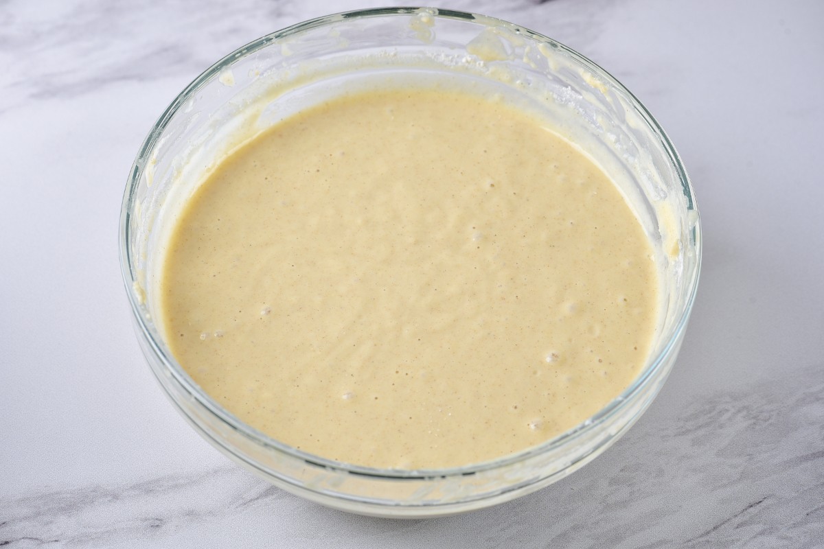 Mixed wet and dry ingredients in a bowl