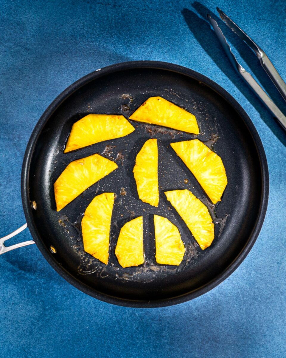 Caramelized pineapples in a pan