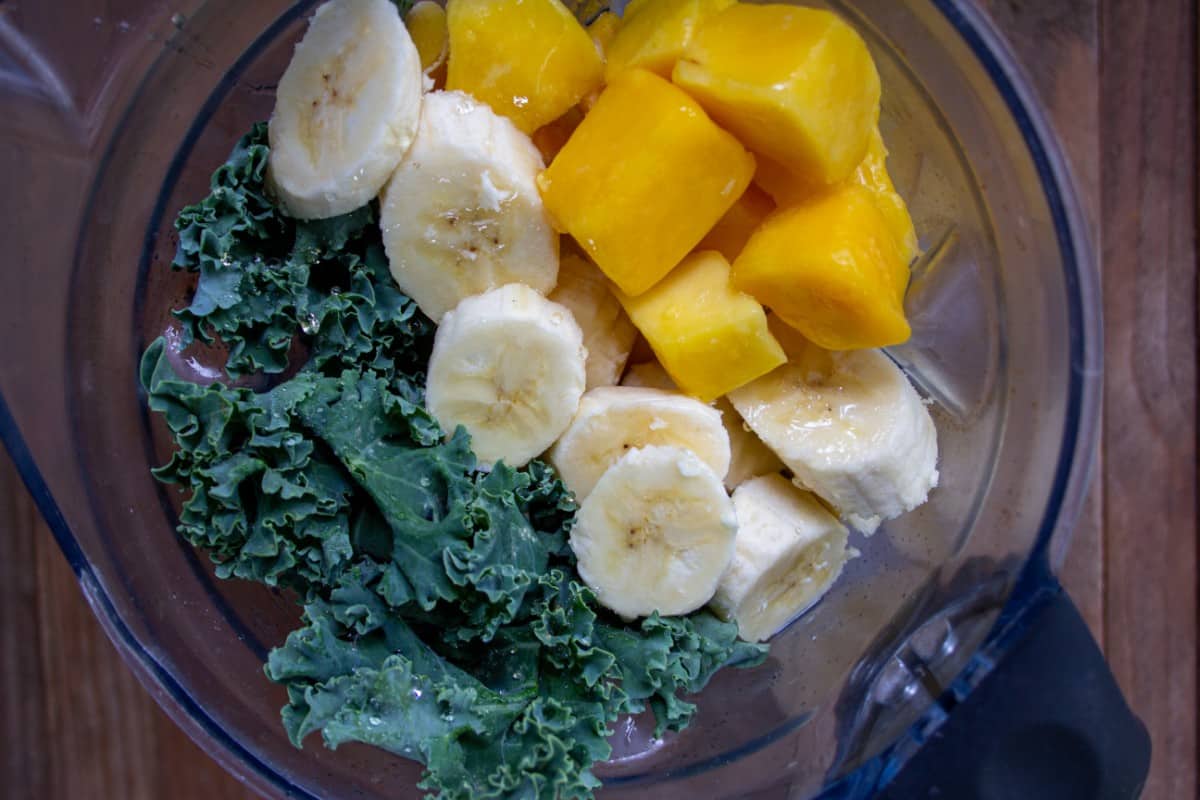 Smoothie ingredients in a blender