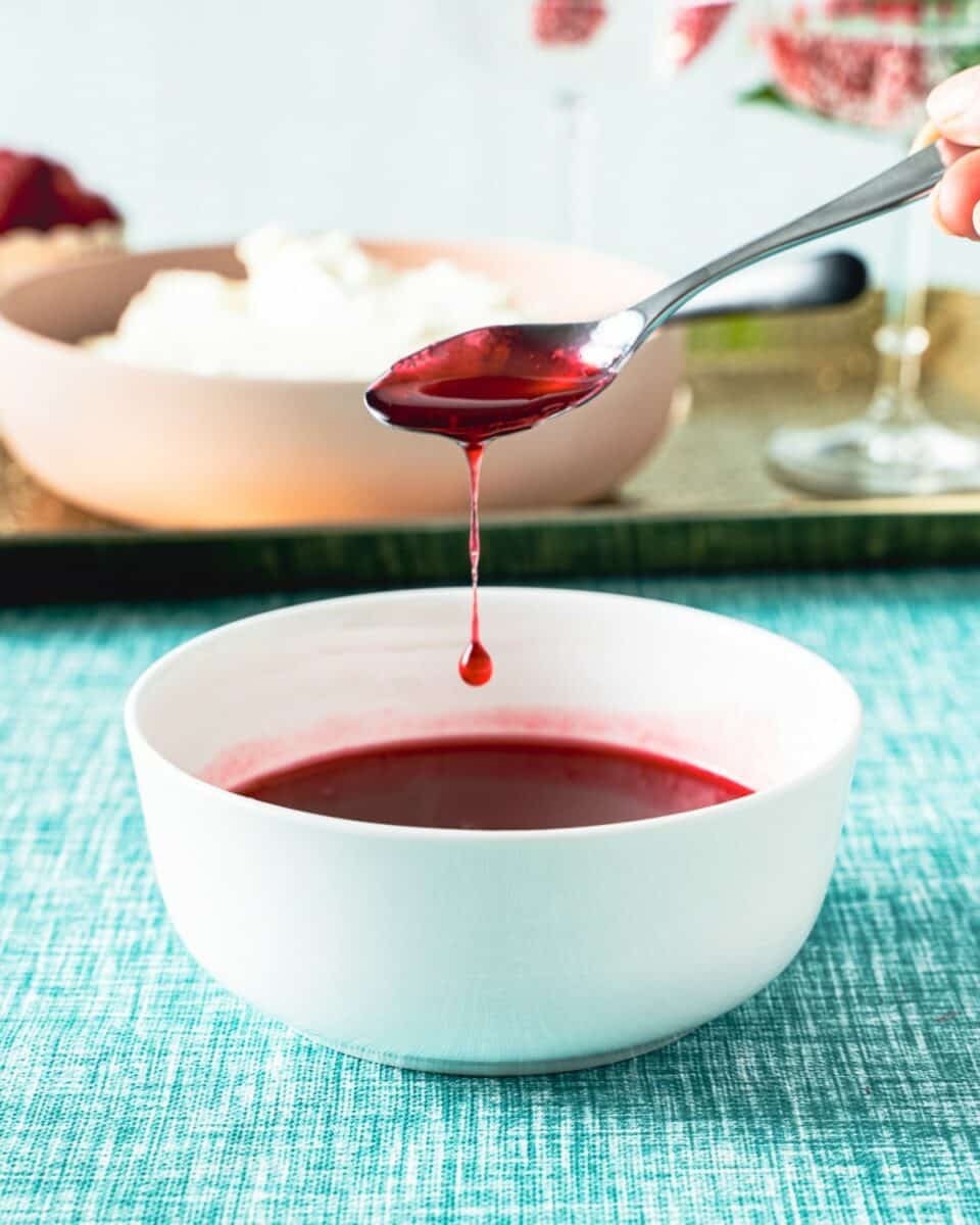 Raspberry syrup in a bowl