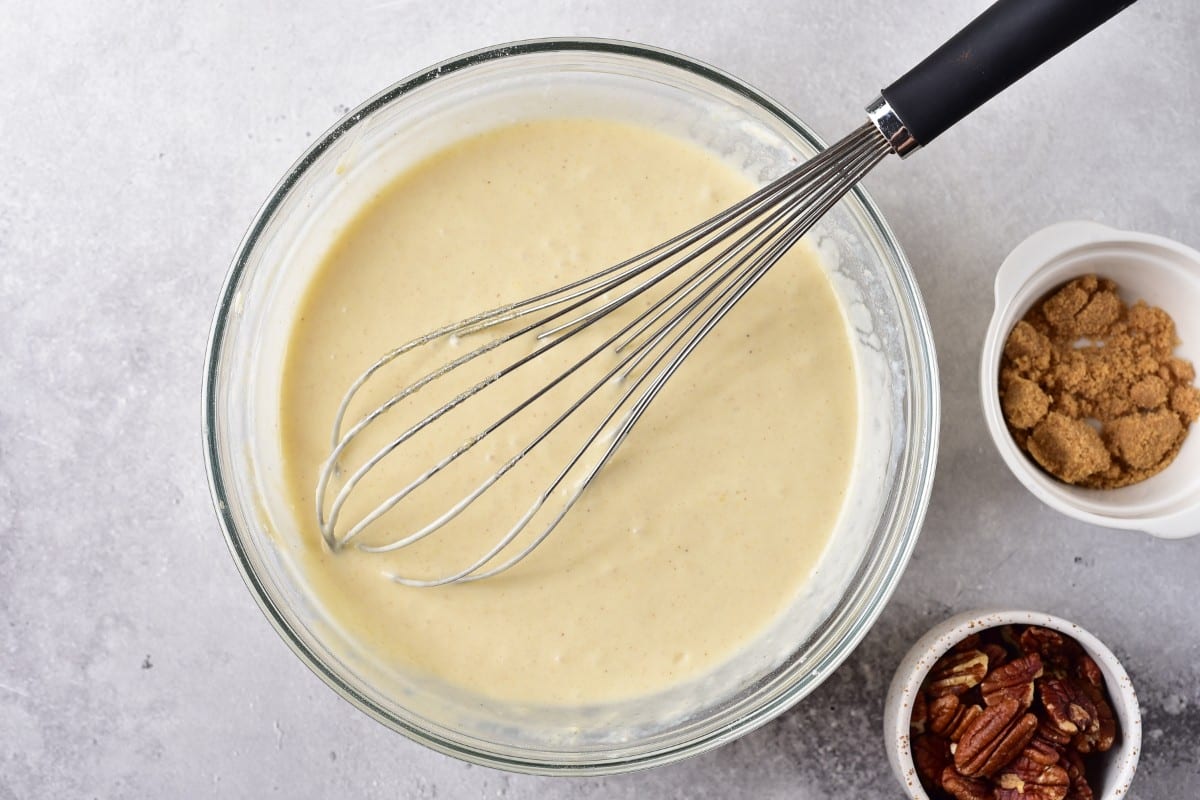 Mixing wet and dry ingredients in a bowl