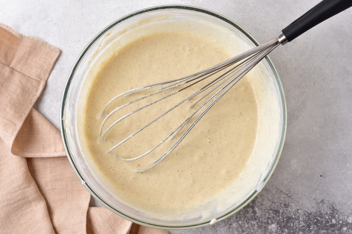 Combining wet and dry ingredients in a bowl