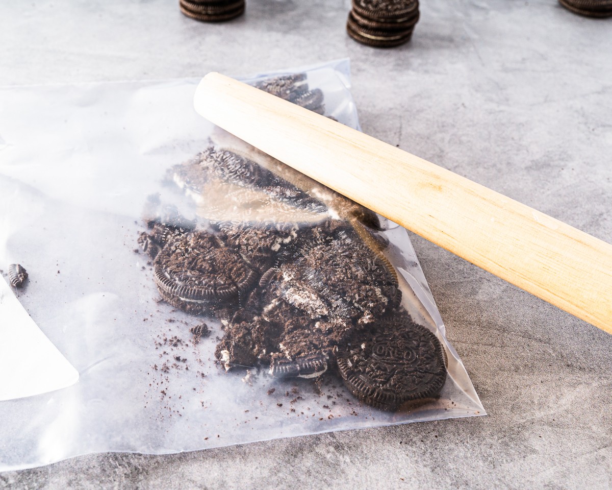 Crumbling Oreos in a ziplock