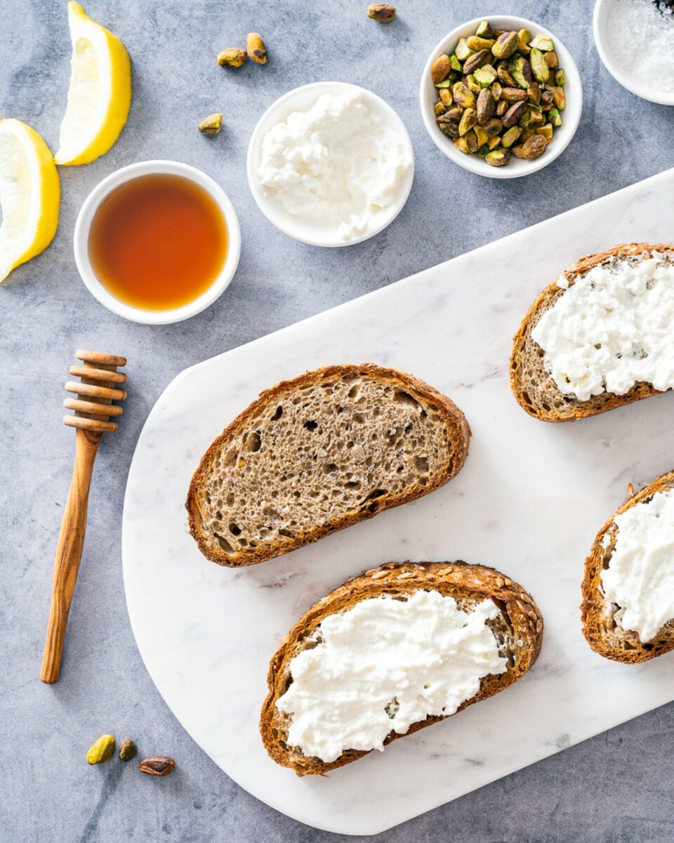 Spreading feta on bread