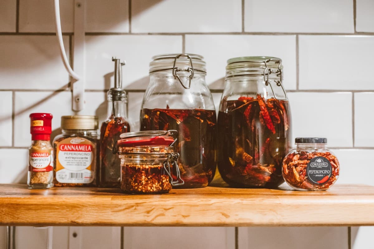 Chili oil in jars