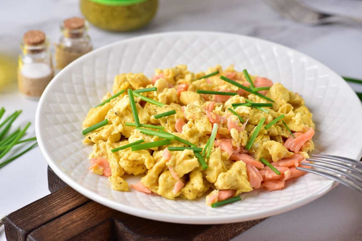 Smoked salmon scrambled eggs