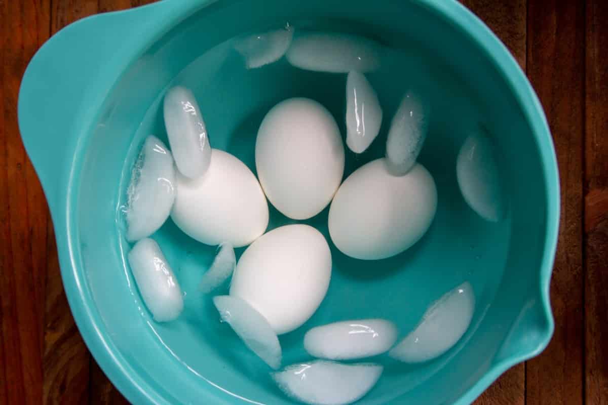 Eggs in a bowl of ice bath