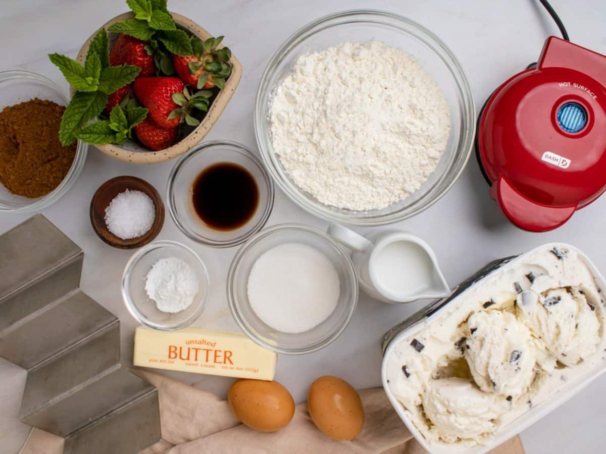 waffle taco ingredients on a table