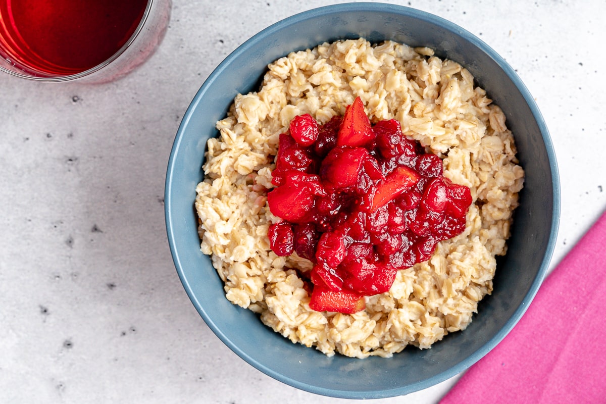 Cranberry apple compote on oatmeal