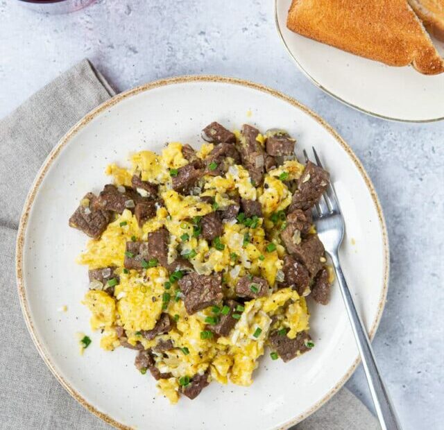 steak and scrambled eggs