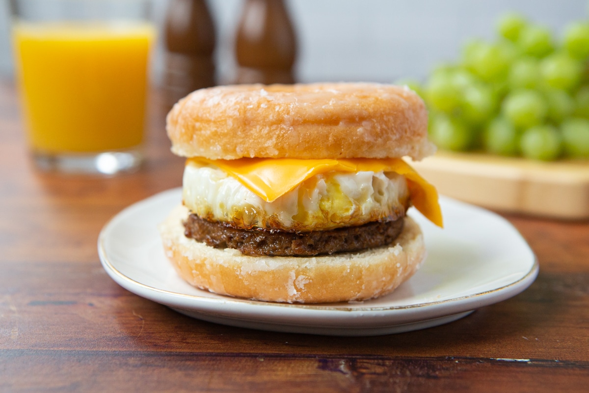 Sausage, Egg, and Cheese Donut Breakfast Sandwiches - Shared Appetite